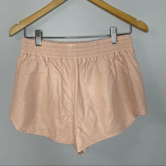 Lovers + Friends Vegan Croc Leather Soccer Shorts Pink Elastic Waist - Picture 3 of 10